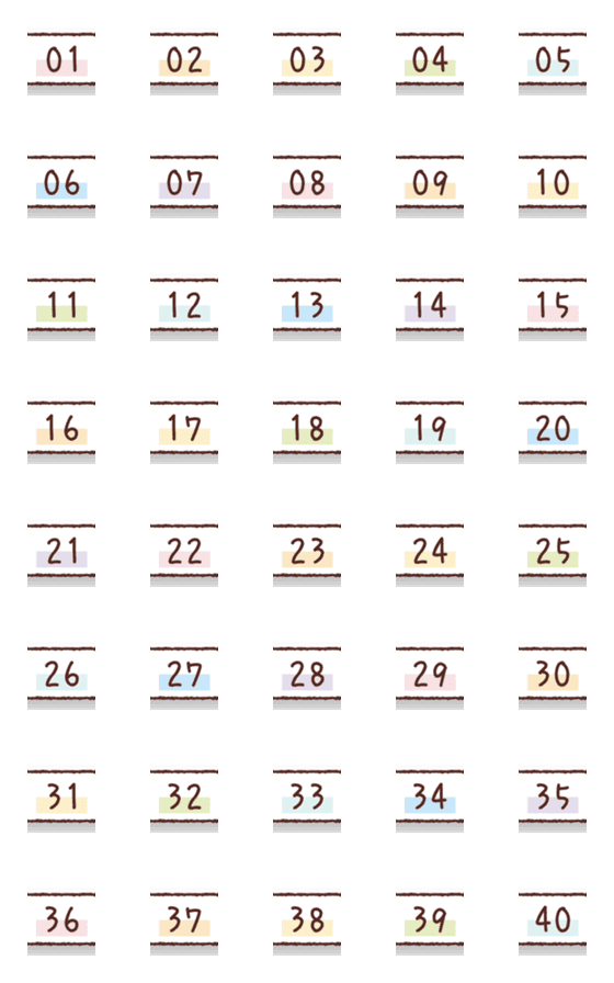 [LINE絵文字]Colorful numeral tags 16 [01-40]の画像一覧