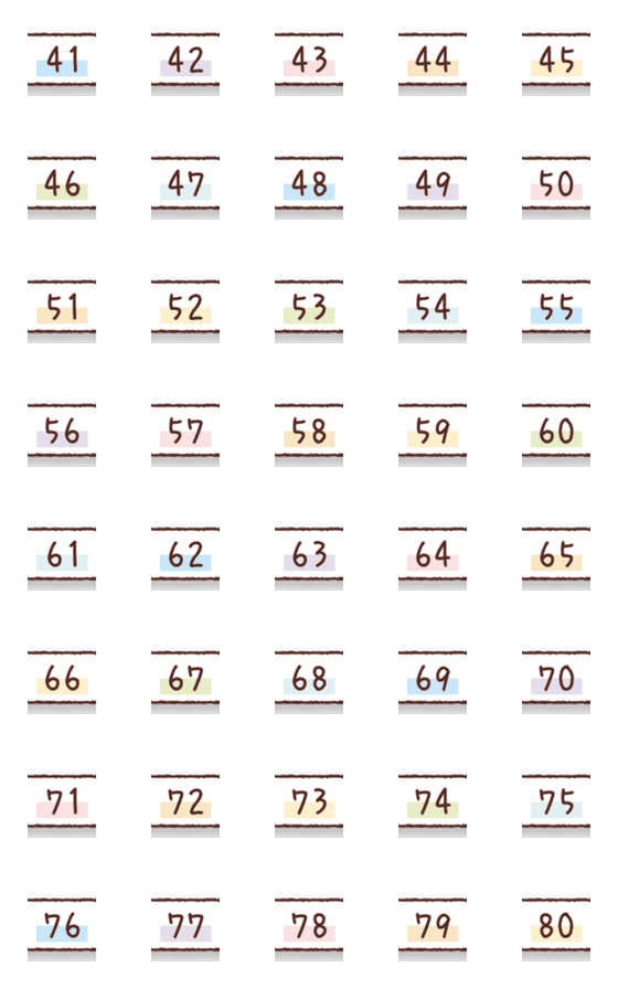 [LINE絵文字]Colorful numeral tags 16 [41-80]の画像一覧