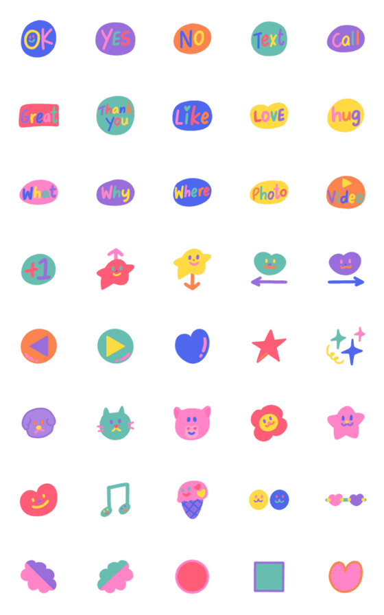 [LINE絵文字]Everyday Emojis: Candy-Like Colorsの画像一覧