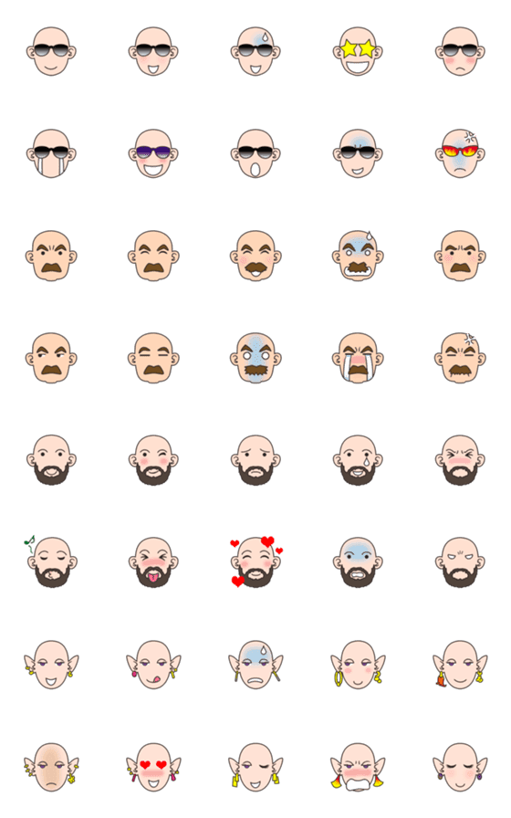 [LINE絵文字]表情豊かなスキンヘッドたちの使える絵文字の画像一覧