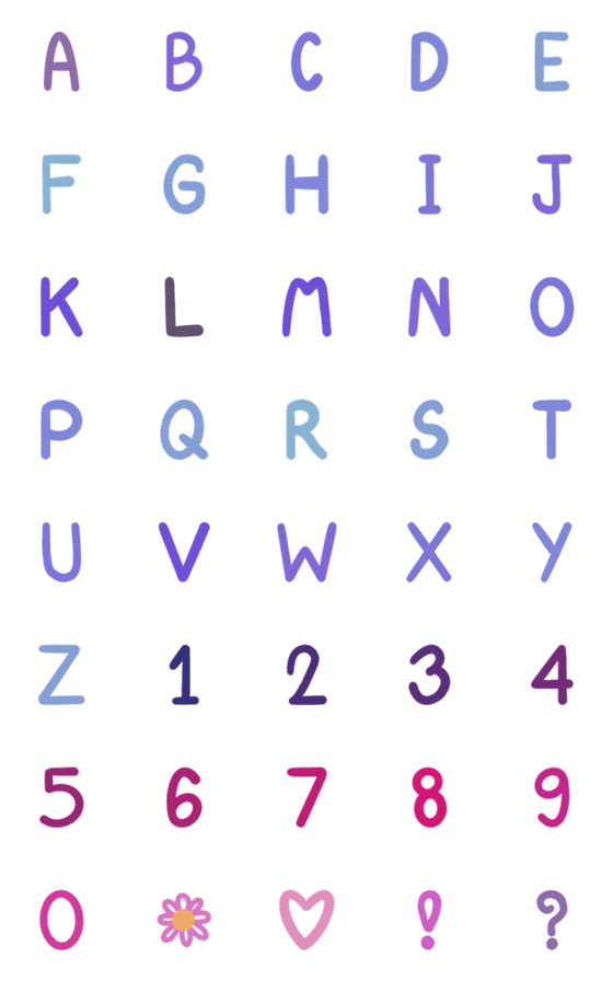 [LINE絵文字]English Alphabets ＆ Number in purpleの画像一覧