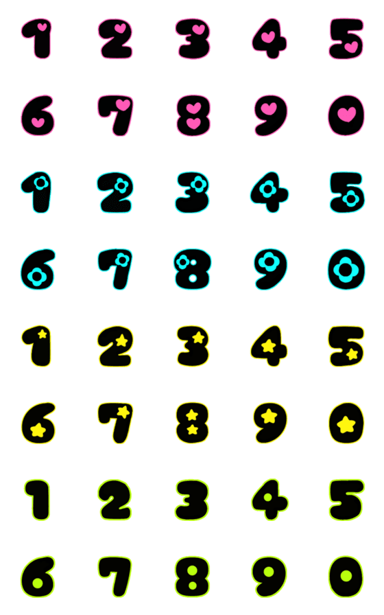 [LINE絵文字]Number black neon puffy emojiの画像一覧