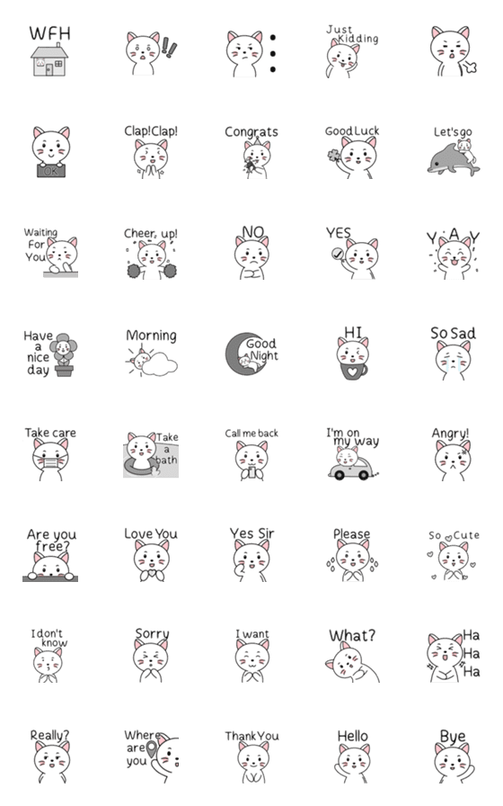 [LINE絵文字]Emoji Non Meow White Black (English)の画像一覧