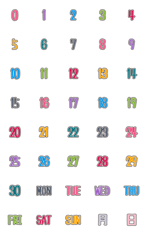 [LINE絵文字]Calendar number colorful emoji9の画像一覧