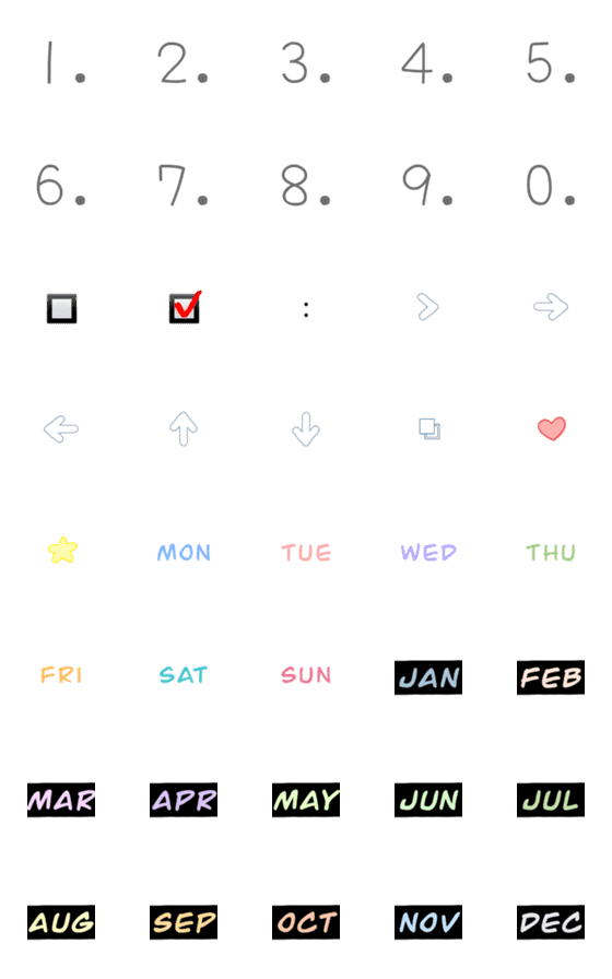 [LINE絵文字]Number/Record/Month/Weekの画像一覧
