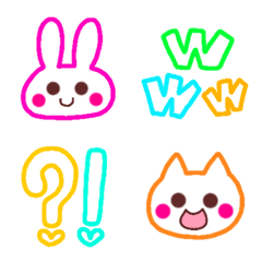 [LINE絵文字] ビビッドカラーのウサギとネコ♡線画の画像