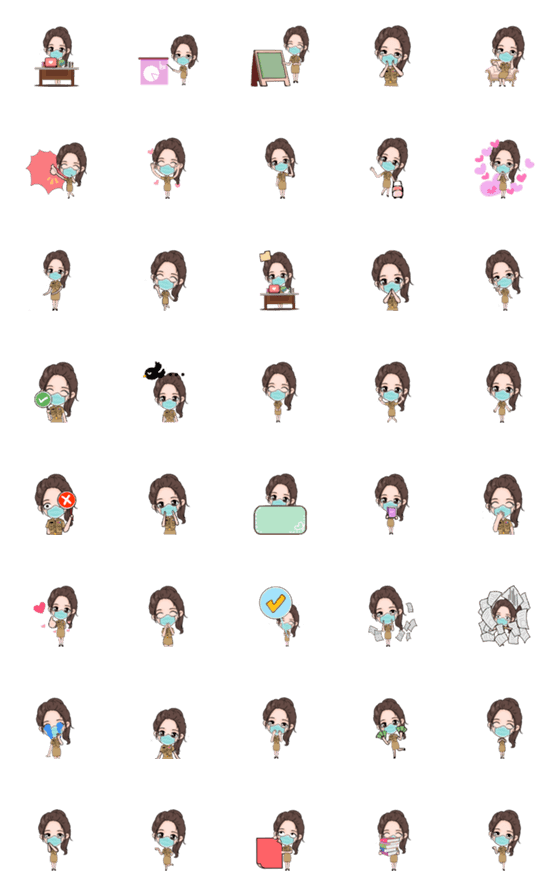 [LINE絵文字]girl working in Covid era Emojiの画像一覧