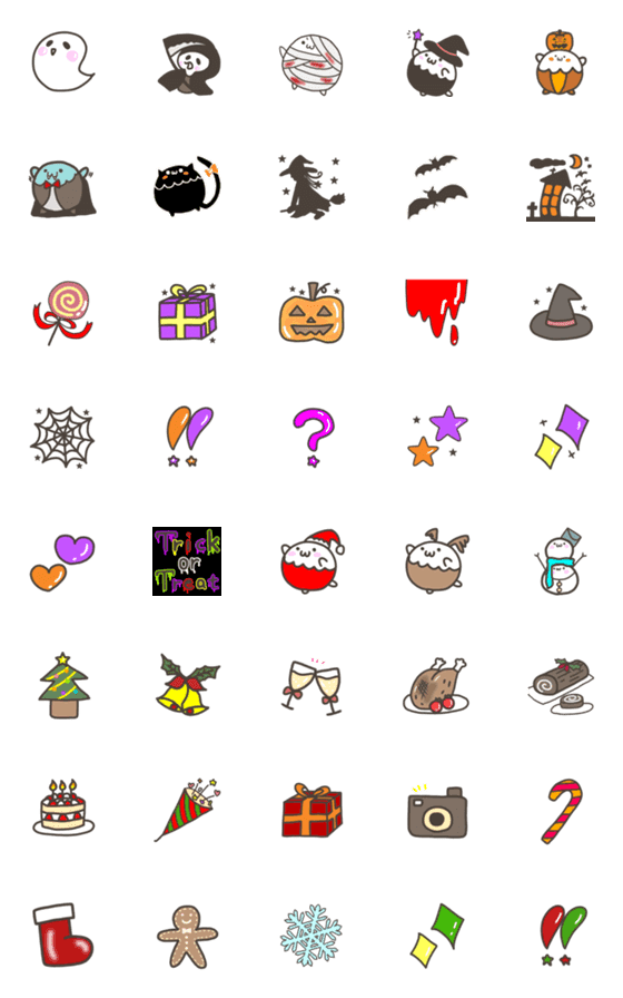 [LINE絵文字]まるもち ハロウィン＆クリスマス 絵文字の画像一覧