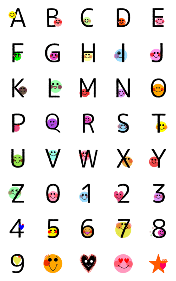 [LINE絵文字]アルファベット+数字2♥A-Z♥0-9(スマイル)の画像一覧