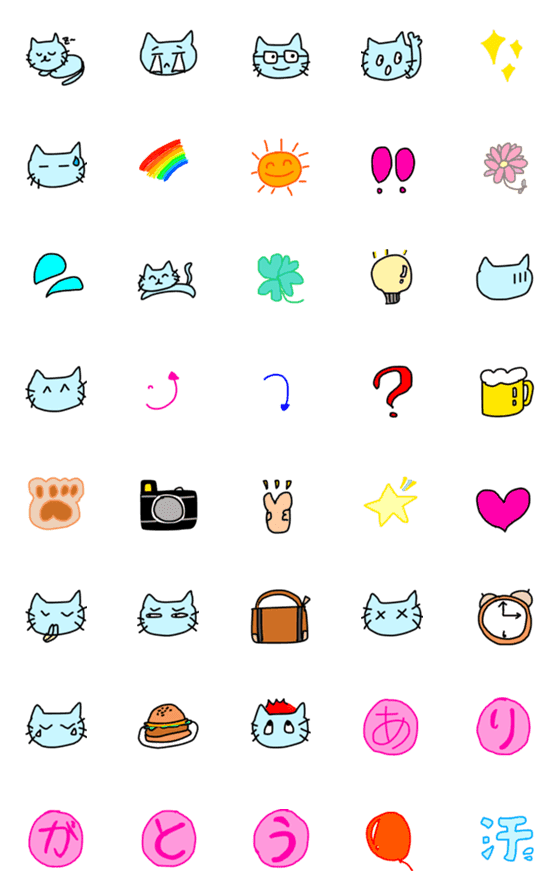 Line絵文字 水色の猫の絵文字 40種類 1円