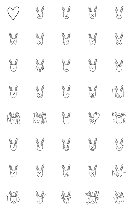 [LINE絵文字]Black white bunny emojiの画像一覧
