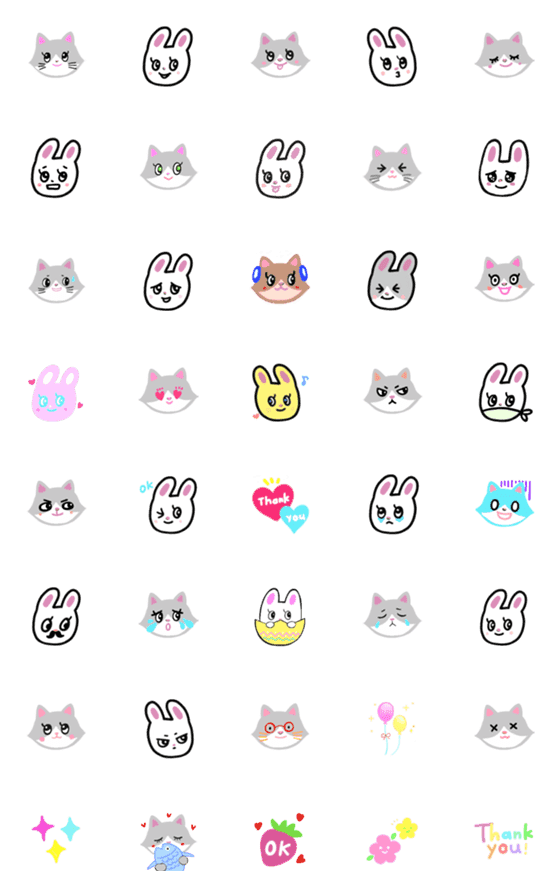 [LINE絵文字]可愛い猫とうさぎの絵文字の画像一覧