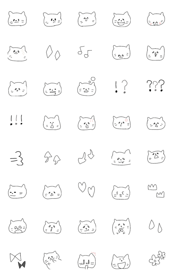 [LINE絵文字]シンプル白と黒の猫ちゃんの画像一覧