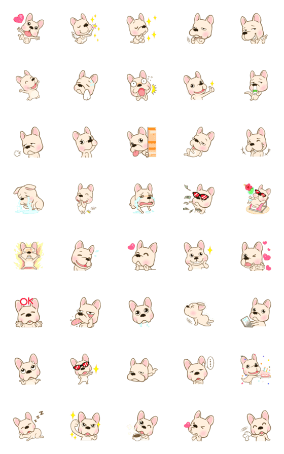 [LINE絵文字]Frenchie so happy Emoji so cuteの画像一覧