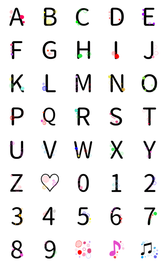 [LINE絵文字]アルファベット★数字★A-Z.0-9★#002の画像一覧