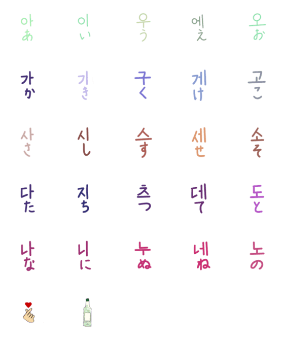 [LINE絵文字]ハングルのひらがな表 1の画像一覧