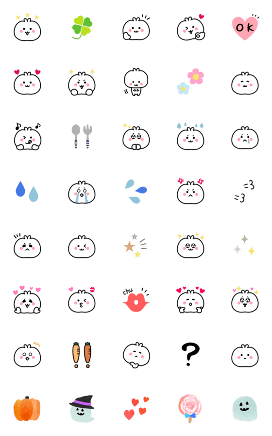 [LINE絵文字]もちうさ、よくばり♡絵文字の画像一覧