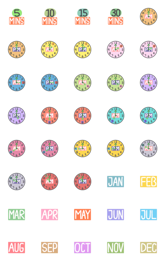 [LINE絵文字]Time and Month Emojisの画像一覧