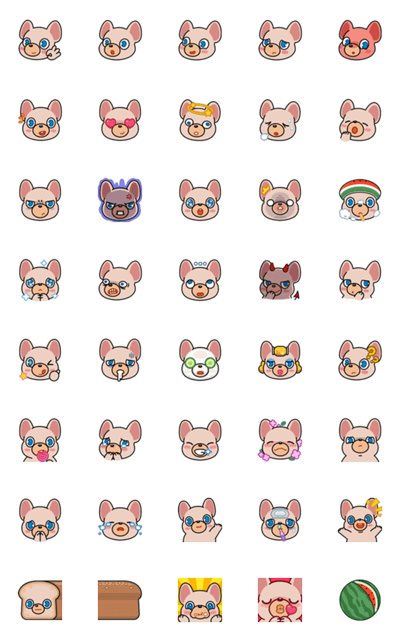 [LINE絵文字]Frenchie Mumu Emojiの画像一覧