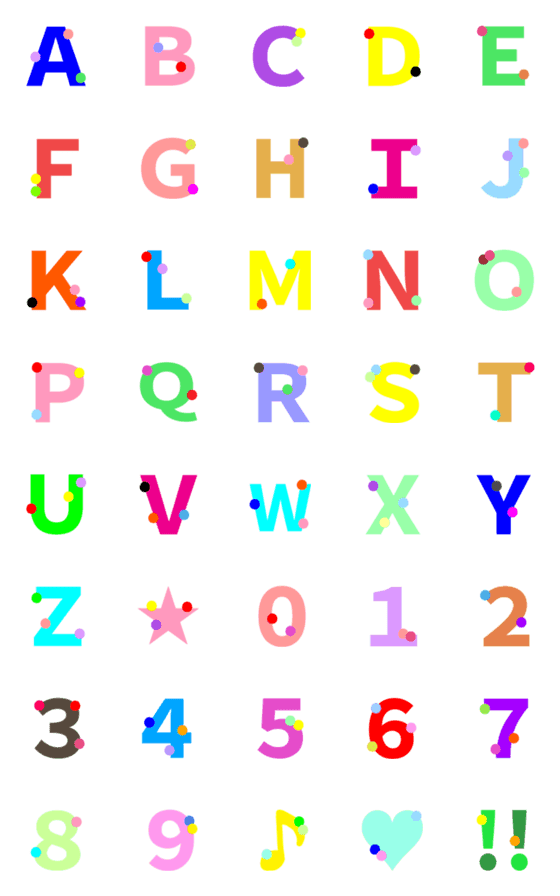 [LINE絵文字]アルファベット★数字★A-Z.0-9★#017の画像一覧