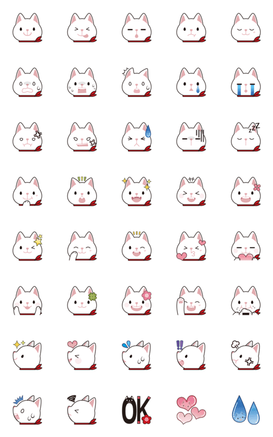 [LINE絵文字]毎日使える♡白ねこ絵文字の画像一覧