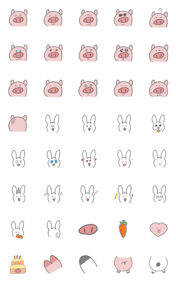 [LINE絵文字]Pig ＆ Rabbit emojiの画像一覧