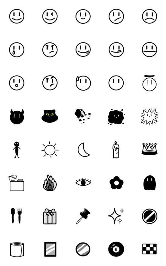 [LINE絵文字]all black ＆ white emojiの画像一覧