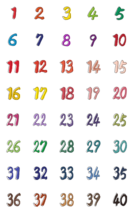 [LINE絵文字]Color number1-40の画像一覧