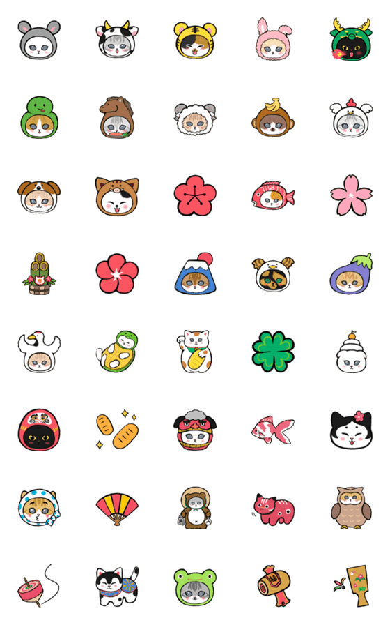 [LINE絵文字]【猫】謹賀新年☆毎年使える！縁起物絵文字の画像一覧