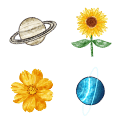 [LINE絵文字] 【水彩風】幸運を呼ぶYellow＆宇宙Emojiの画像