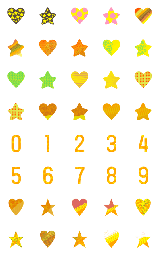 [LINE絵文字]数字＋星＋ハート(黄色)2の画像一覧