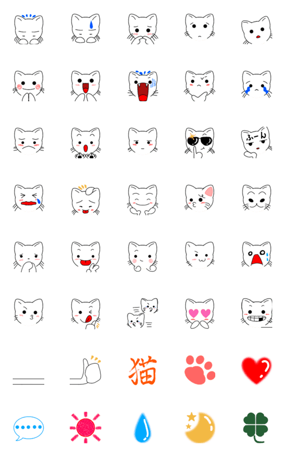 [LINE絵文字]花さんちの猫 3(白猫)の画像一覧