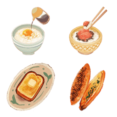 [LINE絵文字] 美味しい食べ物①お米やパンの画像