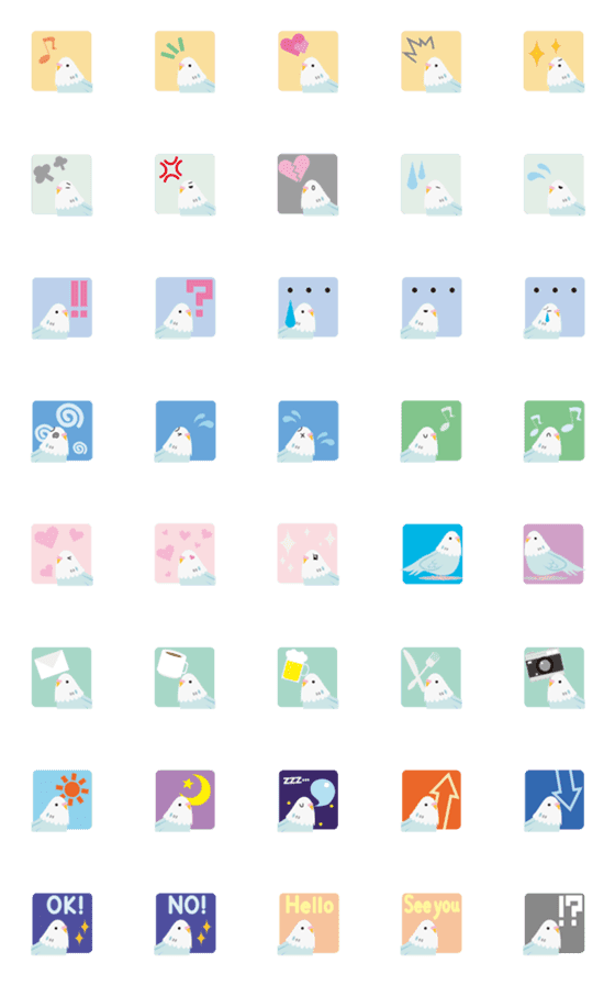 [LINE絵文字]セキセイインコのふんわりした絵文字の画像一覧