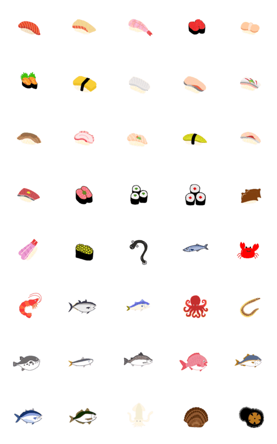 [LINE絵文字]お寿司と魚の絵文字の画像一覧