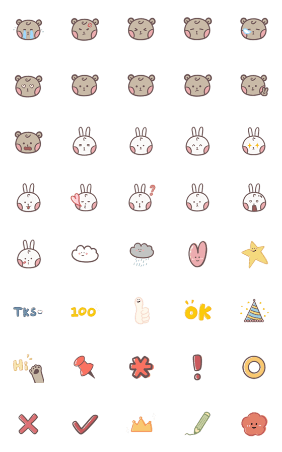 [LINE絵文字]Bear and rabbit emojiの画像一覧