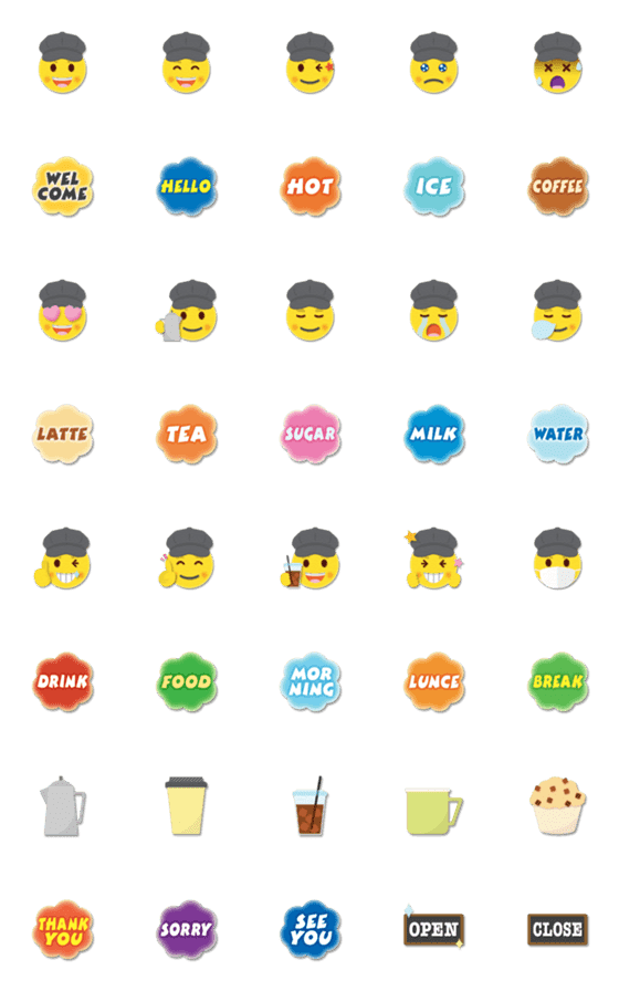 [LINE絵文字]バリスタ スマイリー ＆ 英単語 絵文字の画像一覧