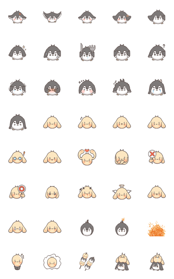 [LINE絵文字]Penguin Bird ＆ Rabbit Bird Stickerの画像一覧