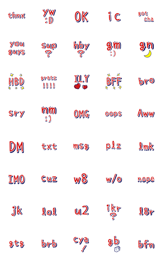 [LINE絵文字]英語の略語絵文字の画像一覧