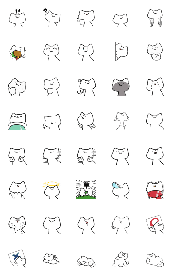 [LINE絵文字]New 変な白い猫絵文字の画像一覧