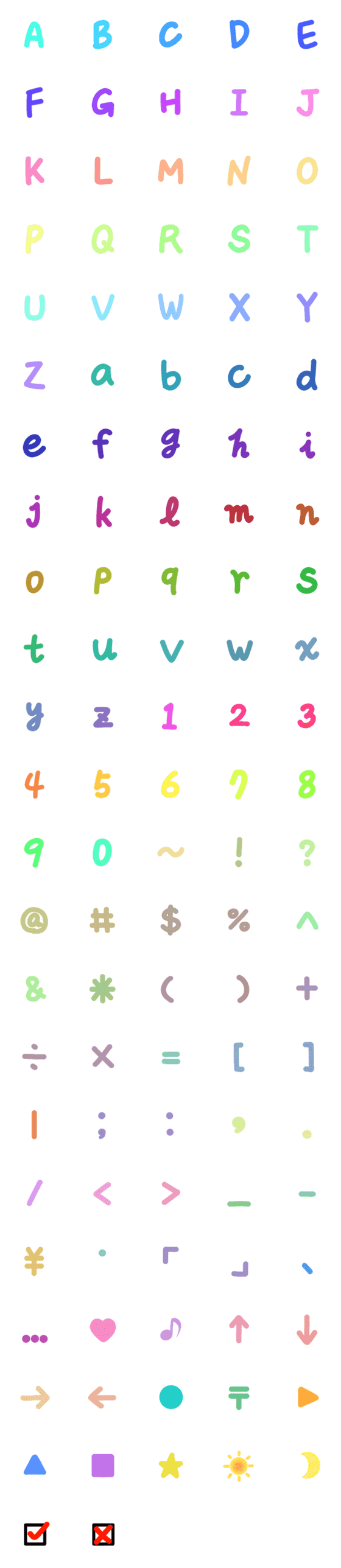 [LINE絵文字]Rainbow -English Alphanumeric Symbolの画像一覧