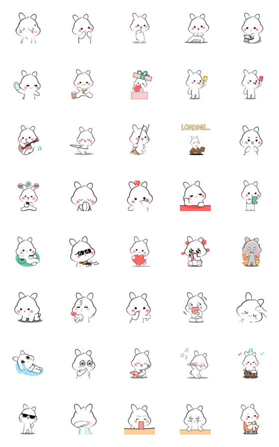 [LINE絵文字]Lovely bunny 2 : Animated emojiの画像一覧