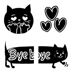 [LINE絵文字] 黒猫の毎日使えるシンプルなモノクロ絵文字の画像