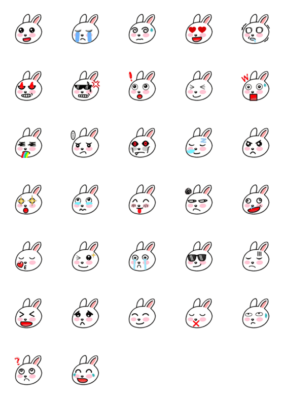 [LINE絵文字]BB Cutes_White Rabbit_Emojiの画像一覧