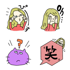 [LINE絵文字] 愛嬌満点女子とねこさん絵文字1の画像