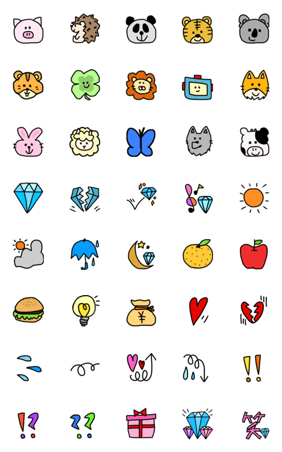 [LINE絵文字]可愛い ダイヤモンド 動物色々絵文字2の画像一覧