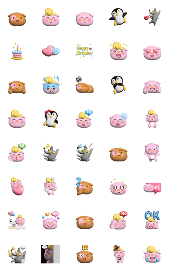 [LINE絵文字]pigx3 emoji sticker 3D versionの画像一覧