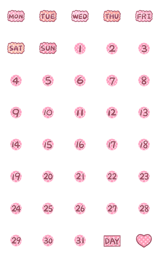 [LINE絵文字]Date/Calendar/Calendar (31 Days) (Pink)の画像一覧