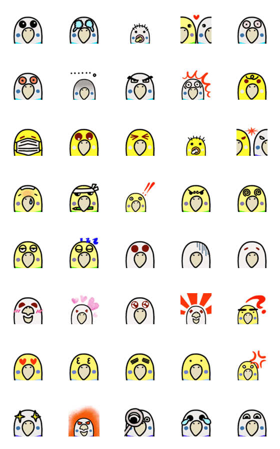 [LINE絵文字]★色んな顔したセキセイインコ★の画像一覧