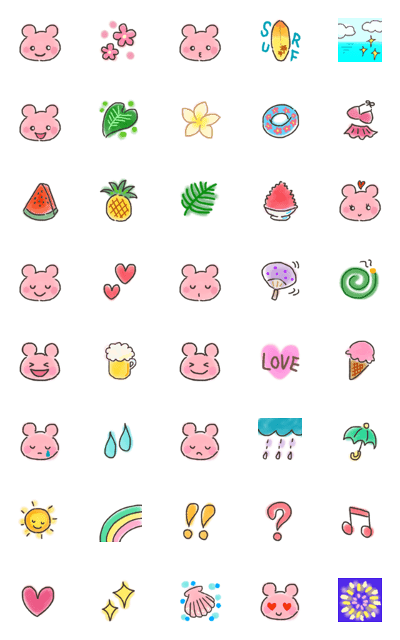 [LINE絵文字]夏絵文字とピンクのくま♡の画像一覧
